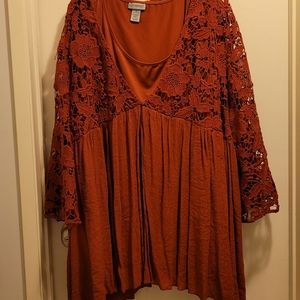 4X(30/32W) 2 piece tanktop & cover. rouched waist -lace shoulders&sleeves.